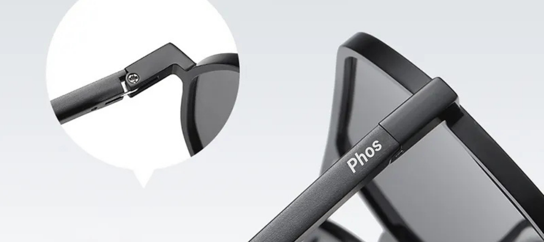 Phos black photochromic sunglasses featuring bendable arms, displayed against a light background.