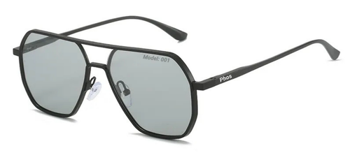 Phos black photochromic sunglasses with a modern frame design, displayed against a plain white background.